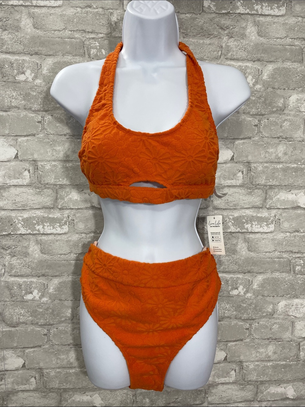 Cupshe Orange Textured Halter High-Waist Bikini